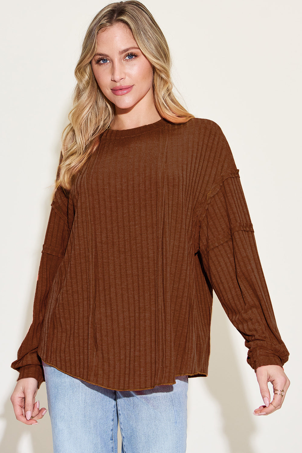 Basic Bae Full Size Ribbed Round Neck Long Sleeve T-Shirt Basic Bae Full Size Ribbed Round Neck Long Sleeve T-Shirt